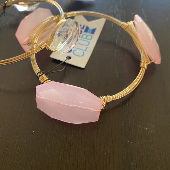 NWT Cruise Club Pink & Clear Gold Wrapped Wire Bangle Bracelets | large size - Picture 4 of 5